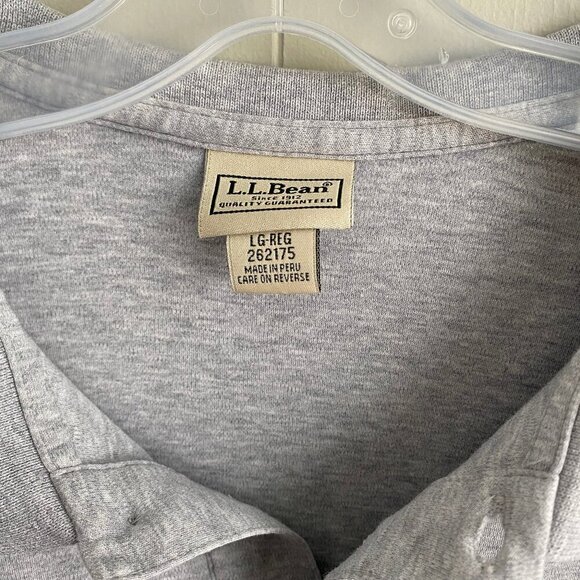 LL Bean Long Sleeve Polo Shirt Pima Cotton Men's Large Gray 262175 - Picture 3 of 5